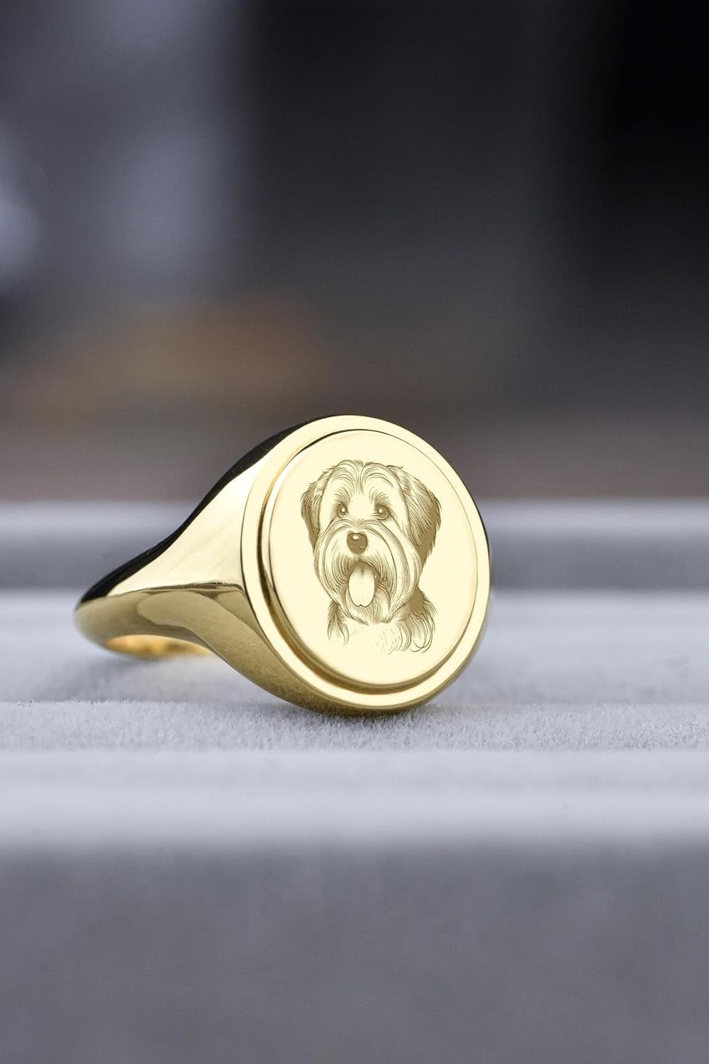 dandie dinmont terrier signet ring| scottish breed jewelry| custom dog engraved pet lover gift| 925 sterling silver (Ring Size US 5-12.5) gold plated |WW_PDR_00544 - Image 3