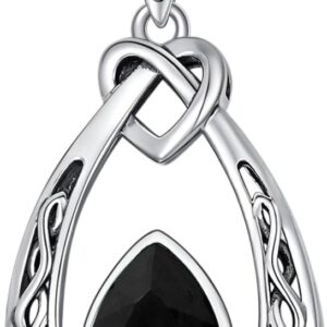 Celtic Knot Necklace 925 Sterling Silver Oxidized Vintage Love Knot Pendant Necklace with Simulated Birthstone Crystal, Birthday Christmas Jewellery Gifts for Women