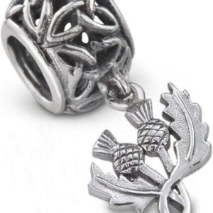 Hamilton & Young Outlander Inspired 925 Sterling Silver Precious Metal Traditional Scottish Highland Interlace Design Thistle Bracelet Bead Charm With Celtic Trinity Knot