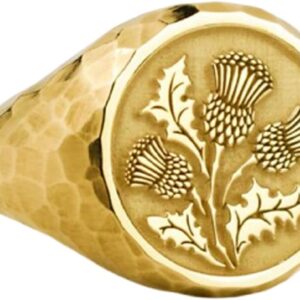 thistle signet ring| hammered floral jewelry| scottish symbol botanical gift for her| nature protection ring women| 925 sterling silver gold plated |WDRG_0177