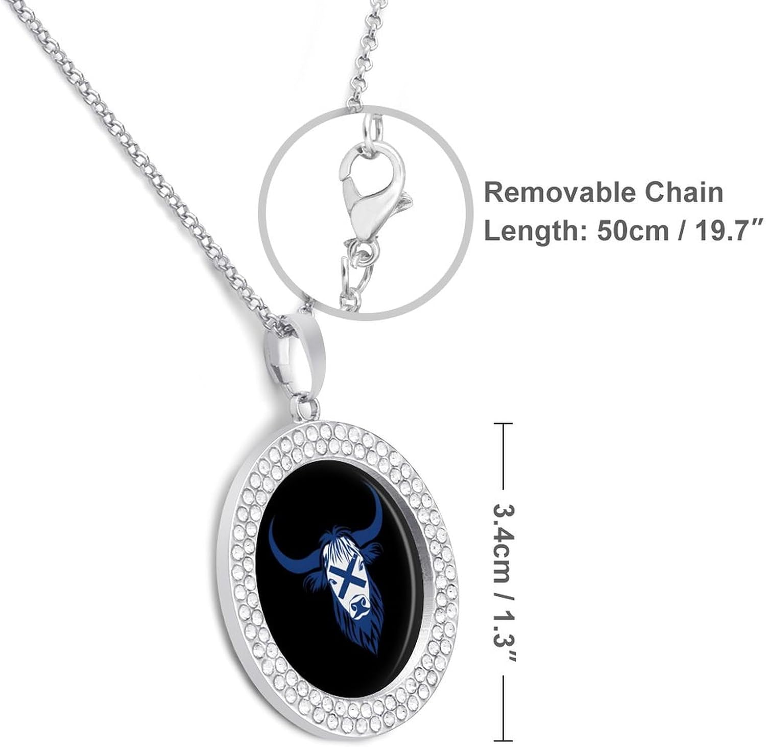 Highland Cow Scottish Flag Women's Diamond Necklace Shiny Rhinestones Pendant Jewel Necklaces Romantic Trendy - Image 2