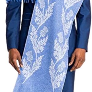 EDINBURGH CASHMERE Reversible Jacquard Pure Lambswool Long Scarf, Shawls & Wraps for Women, Double Sided Stole with Fringed Edges, Winter Neck Wrap for men, Featured in Vogue, Grazia(Blue/Silver Blue)