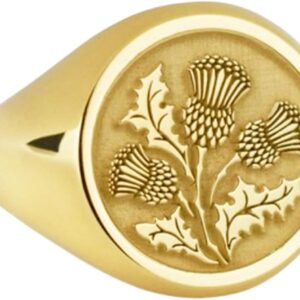 thistle signet ring| scottish round nature flower jewelry| gift| 925 sterling silver gold plated |WDRG_0219