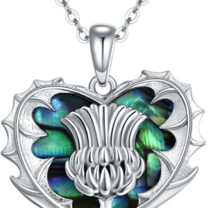 VONALA Scottish Thistle Jewelry for Women Sterling Silver Scotland Thistle Necklace Flower with Abalone Shell Pendant Necklaces Jewelry Mother's Day Gifts for Mom Wife Girls Girlfriend