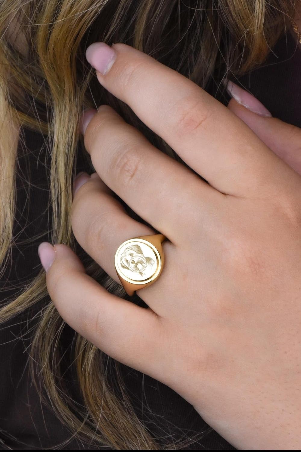 dandie dinmont terrier signet ring| scottish breed jewelry| custom dog engraved pet lover gift| 925 sterling silver (Ring Size US 5-12.5) gold plated |WW_PDR_00544 - Image 2