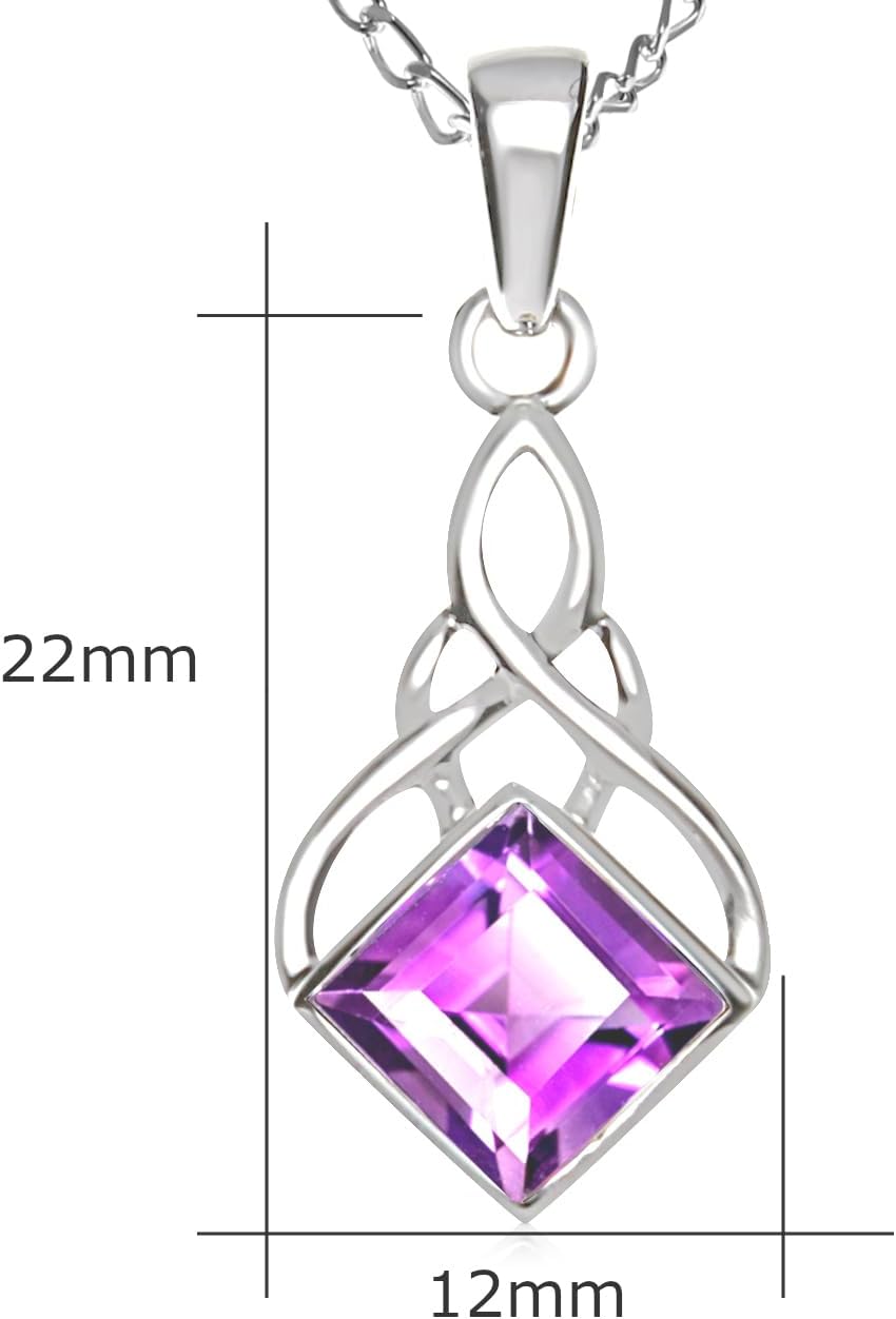 Alexander Castle Solid 925 Sterling Silver & Amethyst Celtic Pendant Necklace for Women - Amethyst Necklace with 18" Silver Chain & Jewellery Gift Box - 22mm x 12mm - Image 4