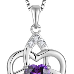 FJ Heart Celtic Knot Necklace 925 Sterling Silver Irish Trinity Love Knot Pendant Birthstone Jewellery for Women