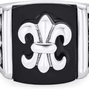 Bling Jewelry Personalize Large Statement Medieval Men's Religious Ancient Viking Maltase Fleur De Lis Cross Square Signet Band Ring For Men Oxidized Silver Tone Stainless Steel