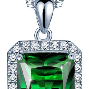 Yumilok Jewelry 925 Sterling Silver Cubic Zirconia Simulated Emerald Elegant Square Pendant Necklace for Women/Girls, Green