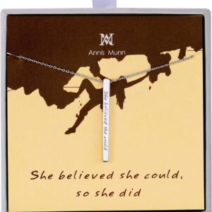 925 Sterling Silver Inspirational Bar Necklace Engraved 'She Believed she Could so she did' Jewelry Gift for Girls (A: Silver Bar)