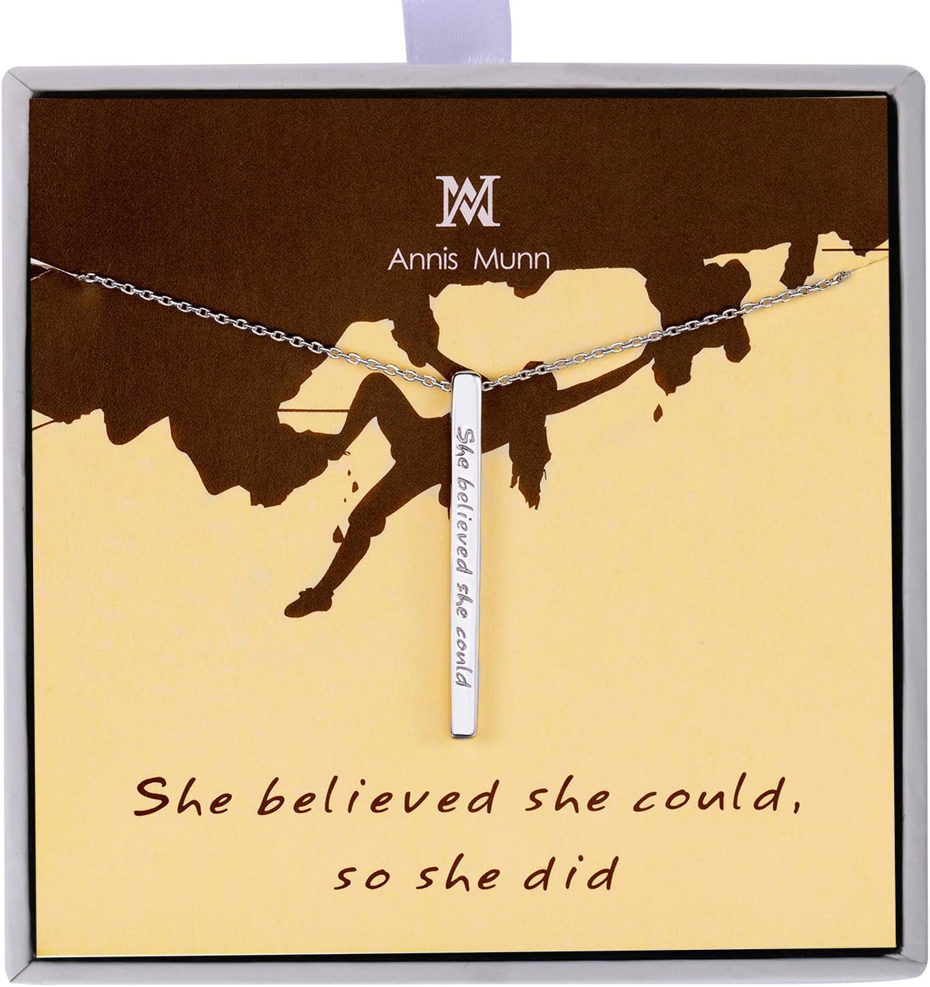 925 Sterling Silver Inspirational Bar Necklace Engraved 'She Believed she Could so she did' Jewelry Gift for Girls (A: Silver Bar)