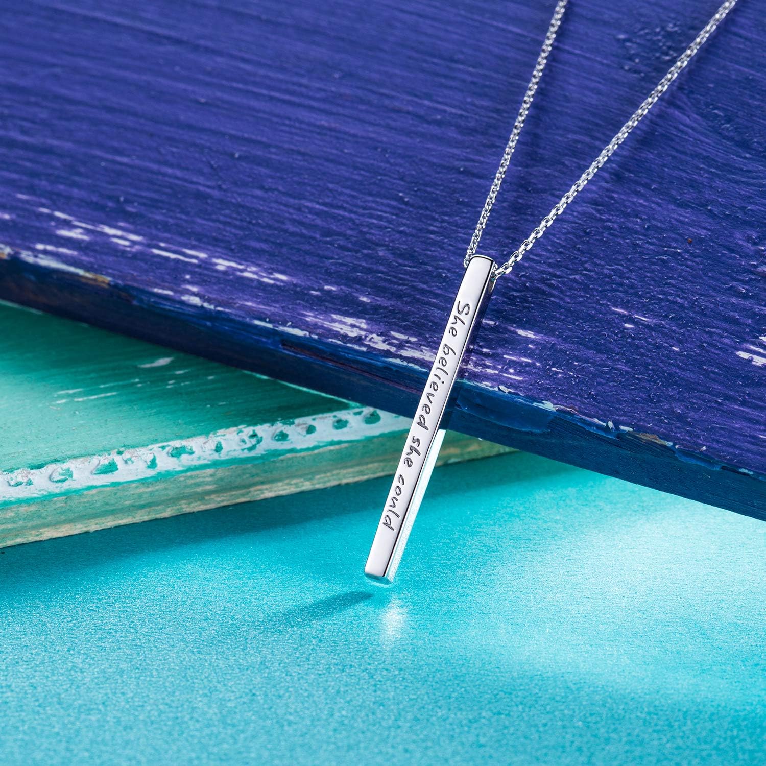 925 Sterling Silver Inspirational Bar Necklace Engraved 'She Believed she Could so she did' Jewelry Gift for Girls (A: Silver Bar) - Image 6