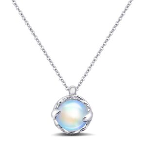 Blue Moonstone Pendant Necklace, Silver Handmade Circle Gemstone Jewellery, Valentine's Day Gift for Women