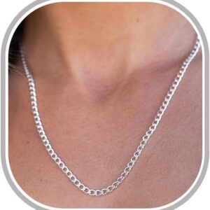 Mum Gifts for Birthday Mothers Day,3mm Thick Cuban Chain for Women 925 Sterling Silver Chain Necklace Fade-Proof Cuban Necklace Jewellery 16/18/20/22/24inch