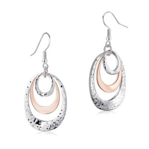 Two-Tone Geometric Dangly Earrings for Women Rose Gold and Silver Double Oval Drop Earrings Boho Earrings Hypoallergenic Earrings