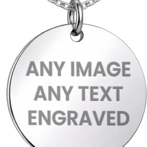 COLUMN Personalised Sterling Silver Necklace Disc Pendant Plain 20mm Jewellery 925 Sterling Silver Engraved Custom Gift +Free Silver Necklace
