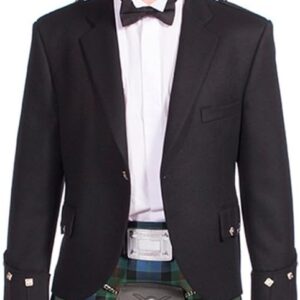 The Scotland Kilt Company Formal Men's Scottish Barathea Wool Black Argyle Kilt Jacket - Smart, Tailored, Comfortable, Long Sleeve Outerwear Coat