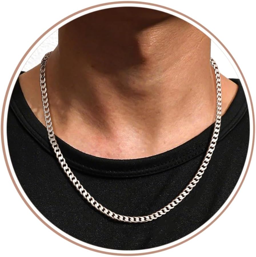 YADOCA 925 Sterling Silver Chain Mens, 3mm/5mm Thick Cuban Chain for Men Sturdy Mens Silver Chain Hypoallergenic Men's Necklace Jewelry for Boy 18/20/22 Inch