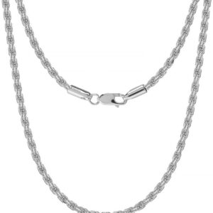 LeCalla Solid 925 Sterling Silver Italian 2 MM, 3 MM Diamond-Cut Braided Rope Chain Necklace for Men Women with Lobster Claw Clasp, Made in Italy (18, 20, 22, 24, 26 Inches)