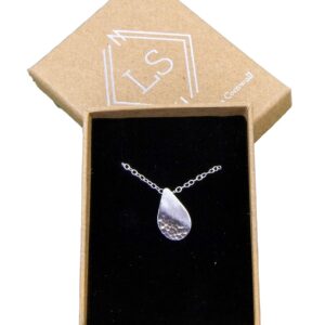 Tear drop sterling silver necklace - Silver pear shaped pendant - tear drop pendant - Reflections on the Sea - sea inspired necklace - handmade in Cornwall - Genuine Real Silver