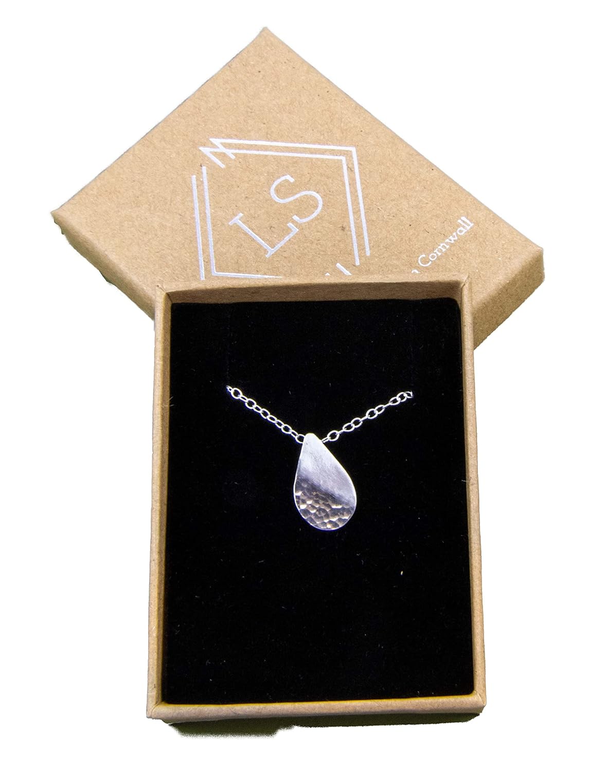 Tear drop sterling silver necklace - Silver pear shaped pendant - tear drop pendant - Reflections on the Sea - sea inspired necklace - handmade in Cornwall - Genuine Real Silver