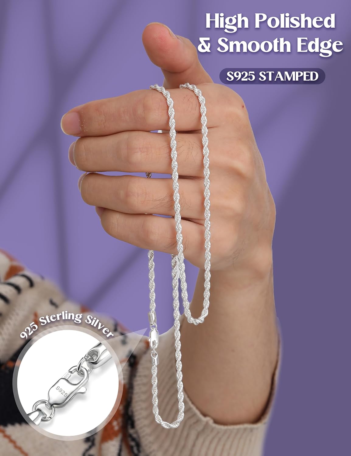 Dochais 925 Sterling Silver Chain Necklace for Women Men 2mm/3mm Thin Silver Necklace 16/18/20/22 Inch Necklaces for Women Silver 925 Plated Minimalist Womens Jewellery Gifts Pendant Replacement - Image 3