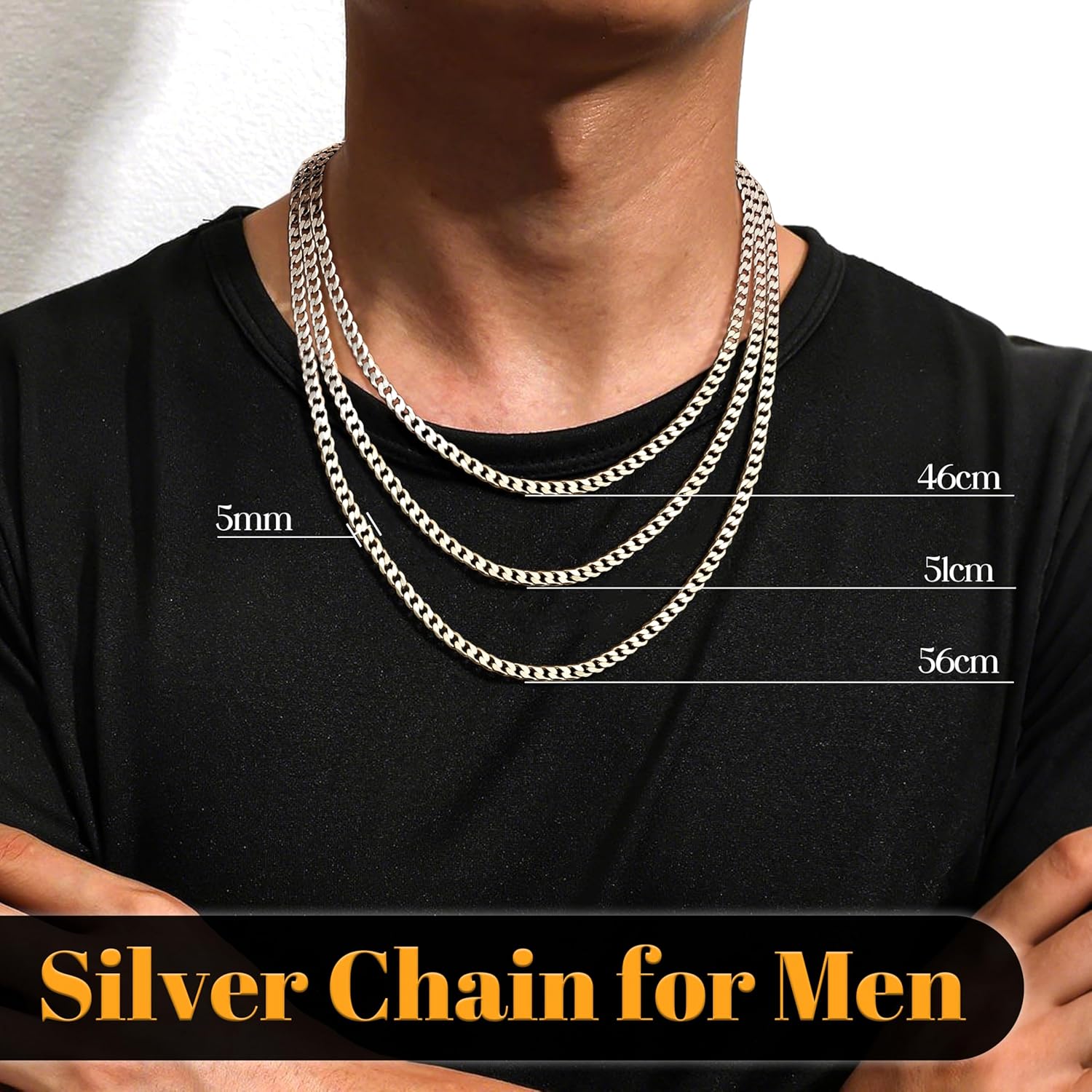 YADOCA 925 Sterling Silver Chain Mens, 3mm/5mm Thick Cuban Chain for Men Sturdy Mens Silver Chain Hypoallergenic Men's Necklace Jewelry for Boy 18/20/22 Inch - Image 3
