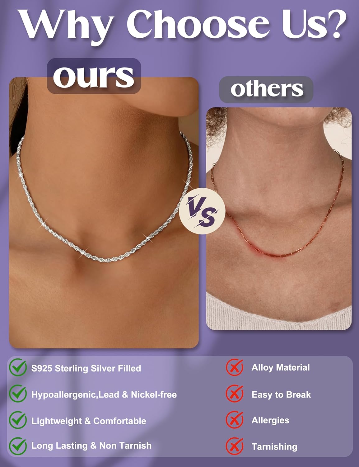 Dochais 925 Sterling Silver Chain Necklace for Women Men 2mm/3mm Thin Silver Necklace 16/18/20/22 Inch Necklaces for Women Silver 925 Plated Minimalist Womens Jewellery Gifts Pendant Replacement - Image 6