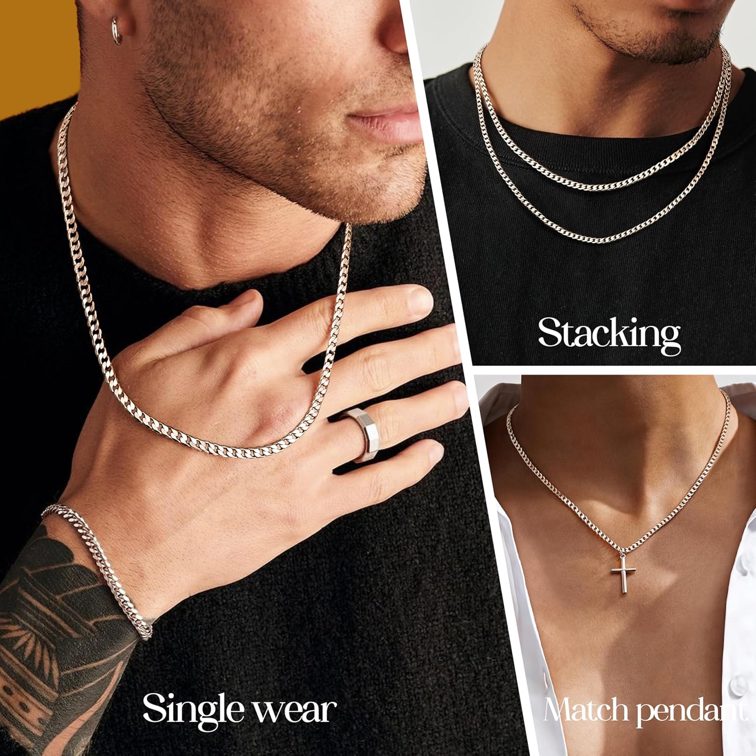 YADOCA 925 Sterling Silver Chain Mens, 3mm/5mm Thick Cuban Chain for Men Sturdy Mens Silver Chain Hypoallergenic Men's Necklace Jewelry for Boy 18/20/22 Inch - Image 4