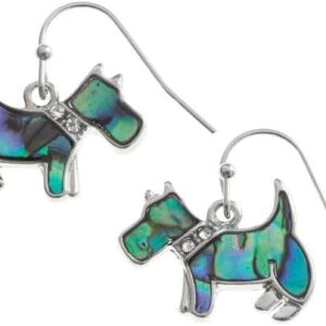 Tide Jewellery Inlaid Paua Shell Scottish Terrier Scottie Dog Dangly Earrings