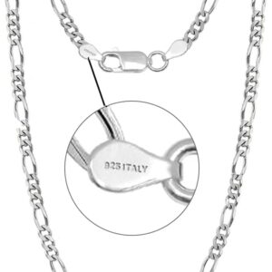 LeCalla 925 Sterling Silver Italian 3.5 MM, 7 MM Solid Diamond-Cut Figaro Link Chain Necklace for Women Men with Lobster Clasp, Made in Italy (16, 18, 20, 22, 24, 26 Inches)