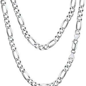 FindChic Silver Chain for Women, Men's 5mm Sterling Silver Figaro Chain Necklace