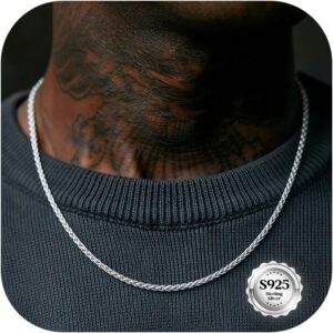 YADOCA 925 Sterling Silver Chain Mens Hypoallergenic Wheat Silver Necklace Chain for Men Sturdy Men's Necklaces Ideal Pendants Choice Jewellery Gift 18/20/22 Inch