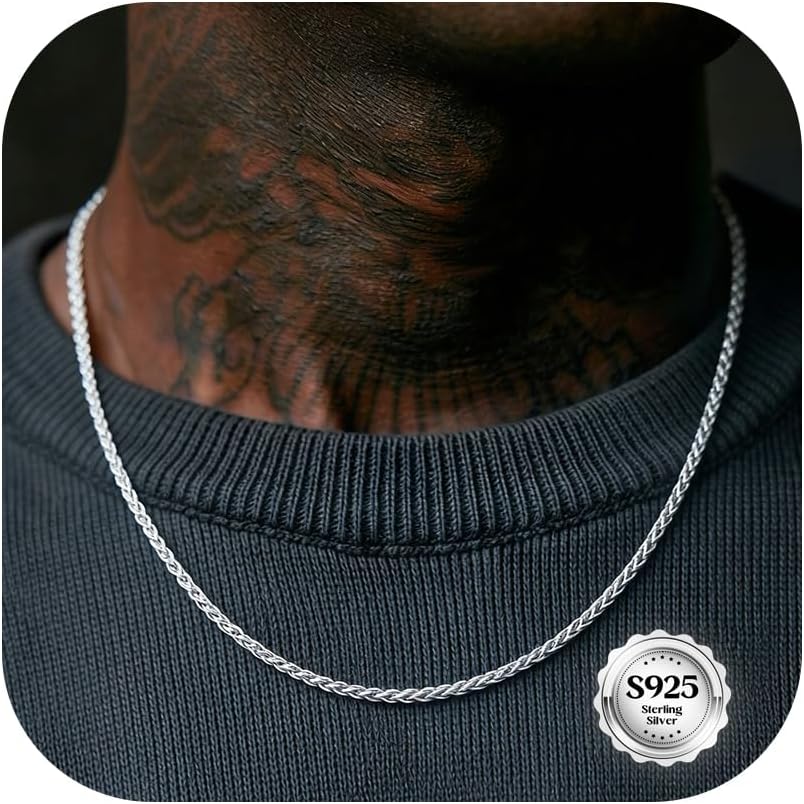 YADOCA 925 Sterling Silver Chain Mens Hypoallergenic Wheat Silver Necklace Chain for Men Sturdy Men's Necklaces Ideal Pendants Choice Jewellery Gift 18/20/22 Inch