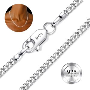 Dochais 925 Sterling Silver Chain Necklace for Women Girls 1mm/2mm Thin Silver Necklace 16/18/20/22 Inch Necklaces for Women Silver 925 Plated Minimalist Womens Jewellery Gifts Pendant Replacement