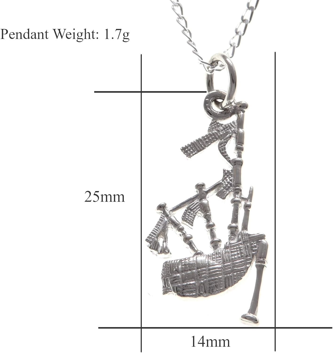 Alexander Castle 925 Sterling Silver Scottish Bagpipes Necklace 25mm x 14mm Pendant with 18" Silver Chain & Jewellery Gift Box - Scottish Gifts for Women & Men - Image 4