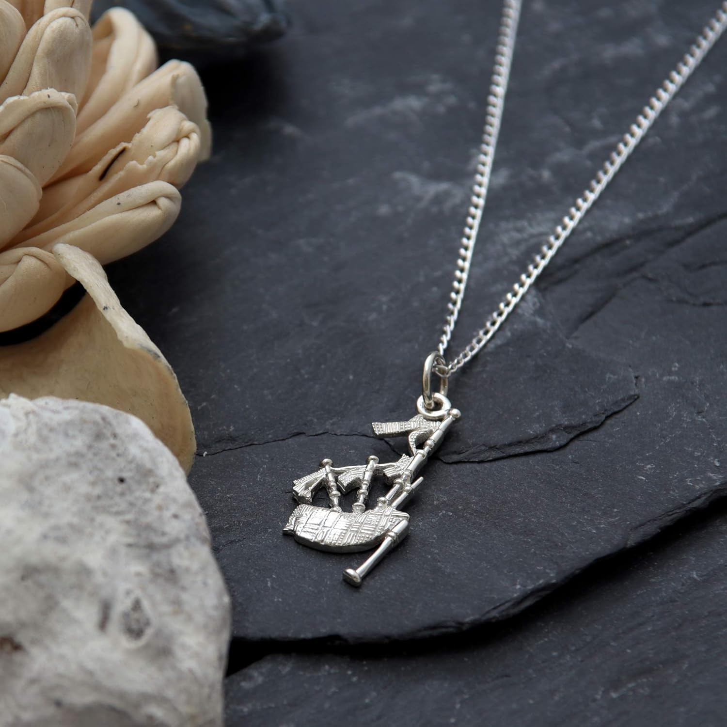 Alexander Castle 925 Sterling Silver Scottish Bagpipes Necklace 25mm x 14mm Pendant with 18" Silver Chain & Jewellery Gift Box - Scottish Gifts for Women & Men - Image 2