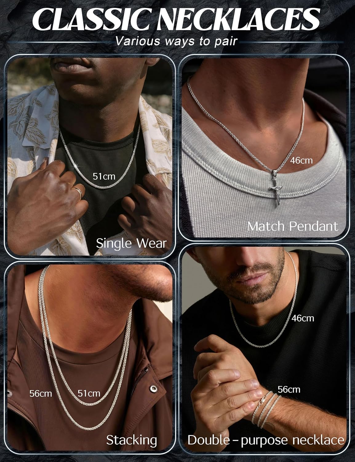 YADOCA 925 Sterling Silver Chain Mens Hypoallergenic Wheat Silver Necklace Chain for Men Sturdy Men's Necklaces Ideal Pendants Choice Jewellery Gift 18/20/22 Inch - Image 5