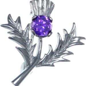 Alexander Castle Women's Small 925 Sterling Silver Scottish Thistle Brooch Pin with Real Amethyst Stone & Jewellery Gift Box - Scottish Gift for Women