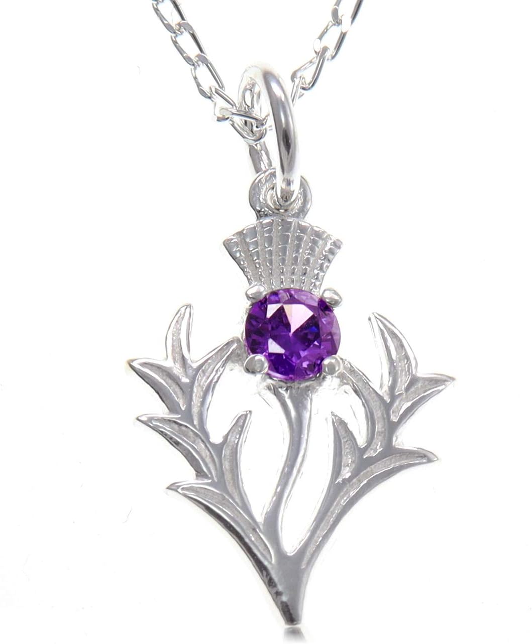 Alexander Castle Women's Jewellery Set 925 Sterling Silver Thistle Real Amethyst Necklace and Earring Set - Scottish Gifts for Women Girls Teens with Jewellery Gift Box - Stud Thistle Earrings - Image 3