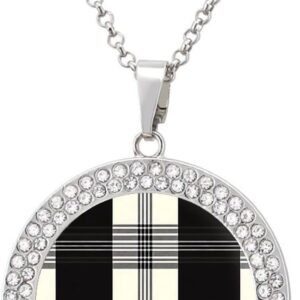 Clan Macleod Scottish Tartan Plaid Pattern Shiny Diamond Necklace for Women Personalized Round Pendant Chain Jewel Gift