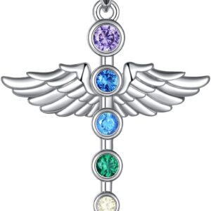 YAFEINI Guardian Angel Wing Necklace Chakra Necklace for Women 925 Sterling Silver Healing Balancing Crystal Pendant Jewellery Girl