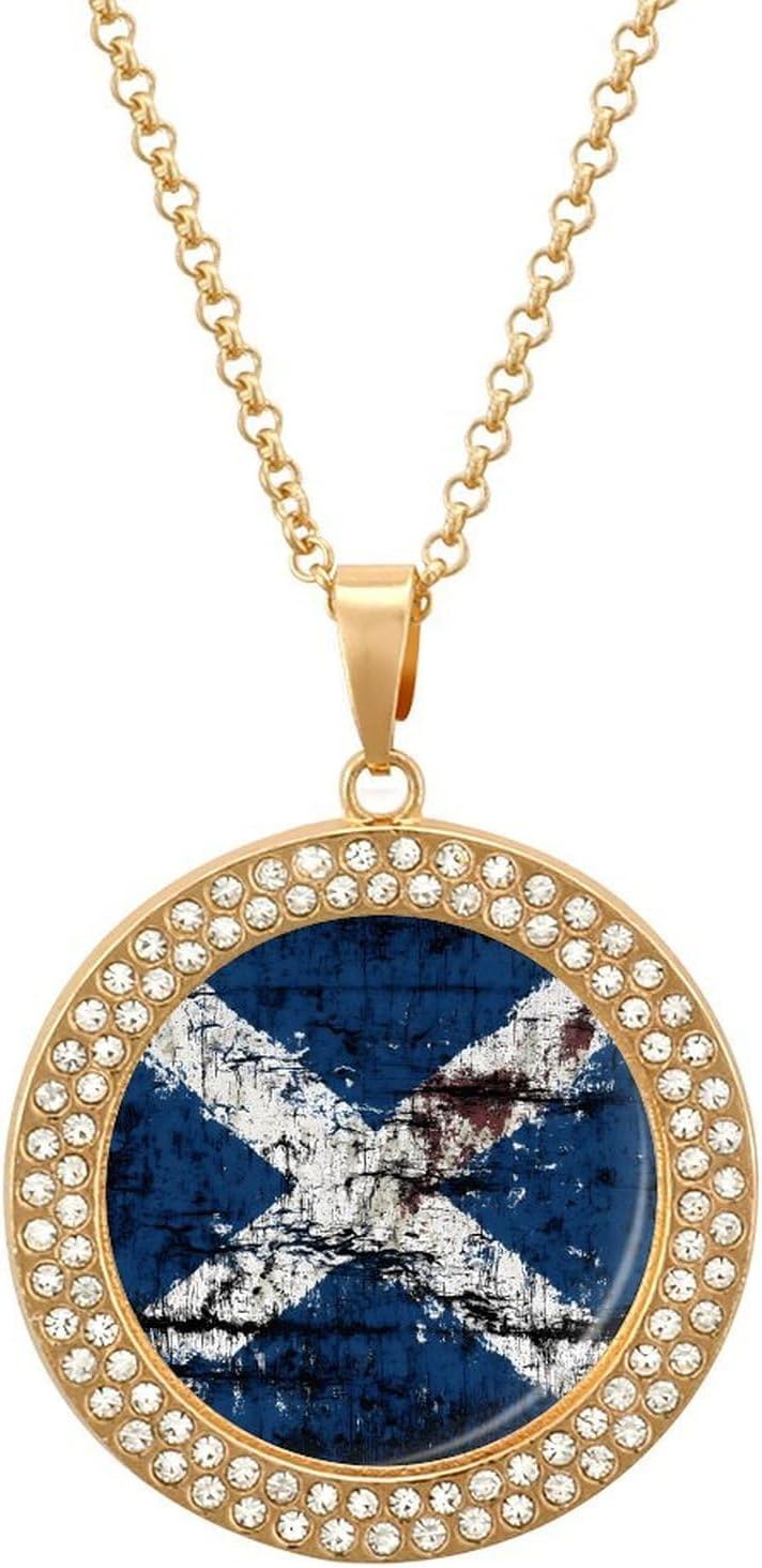 Vintage Scottish Flag Shiny Pendant Necklaces for Women Circle Diamond Necklace Charms Wedding Anniversary Birthday
