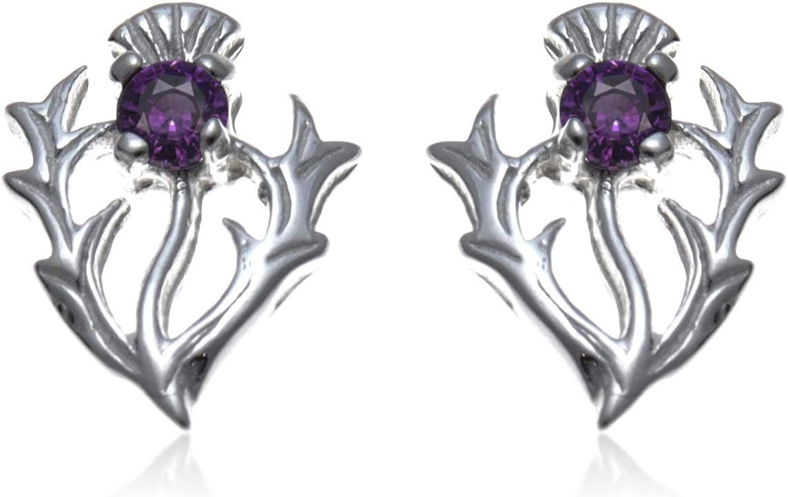 Alexander Castle Women's Jewellery Set 925 Sterling Silver Thistle Real Amethyst Necklace and Earring Set - Scottish Gifts for Women Girls Teens with Jewellery Gift Box - Stud Thistle Earrings - Image 5