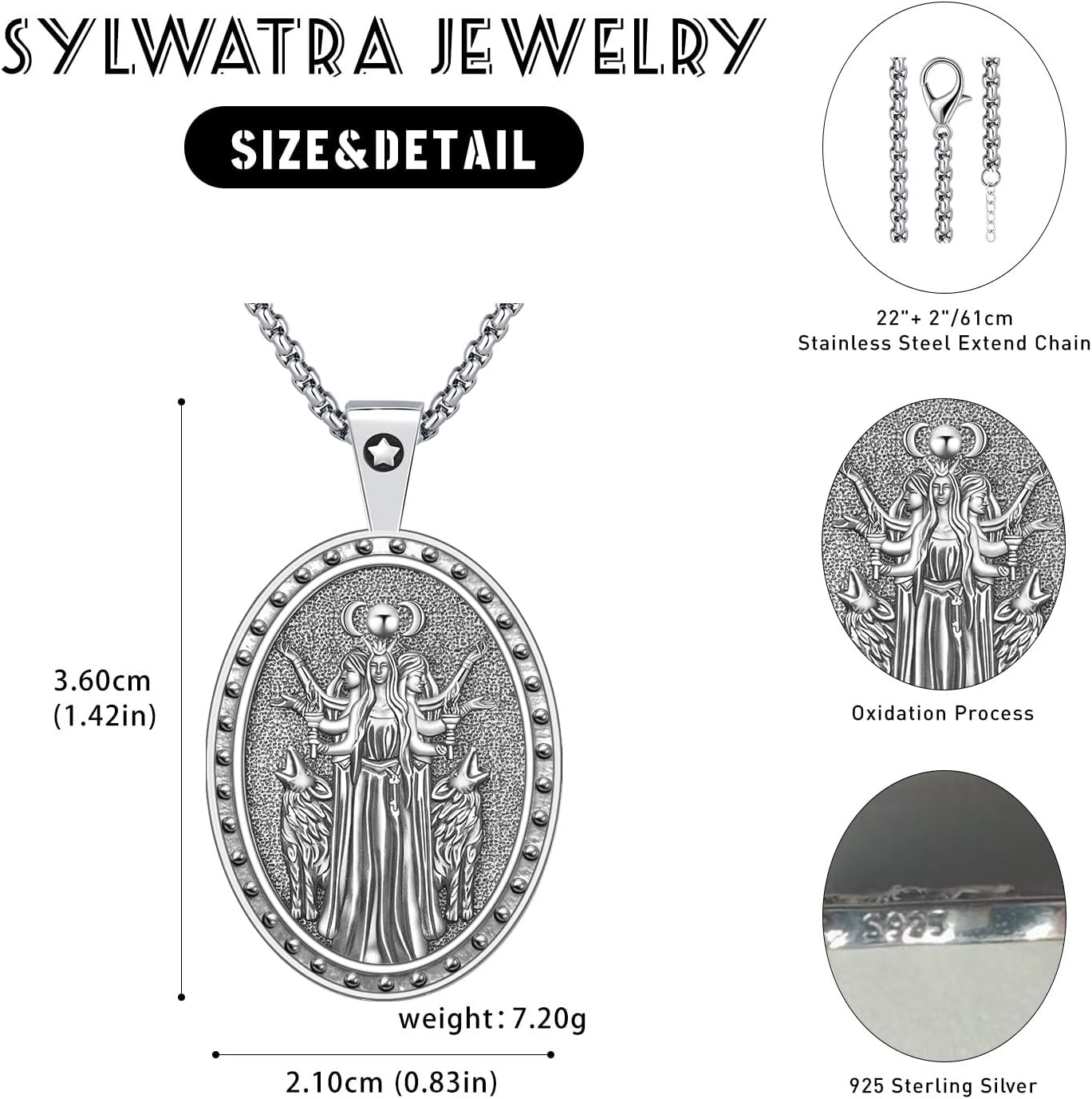 925 Sterling Silver Jewellery Hekate/Lilith/Medusa/NYX/Aphrodite Goddess Pendant Necklace Gifts for Women Men Anniversary Birthday Christmas Faith Religion Mothers Day Valentine's Day - Image 6