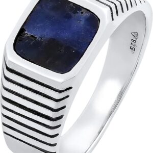 Kuzzoi Men Signet Ring with Sodalite Gemstone(10 mm) | mm) Wide in 925 Sterling Silver Solid Silver Ring for Men Biker Ring Ring Size 60-66