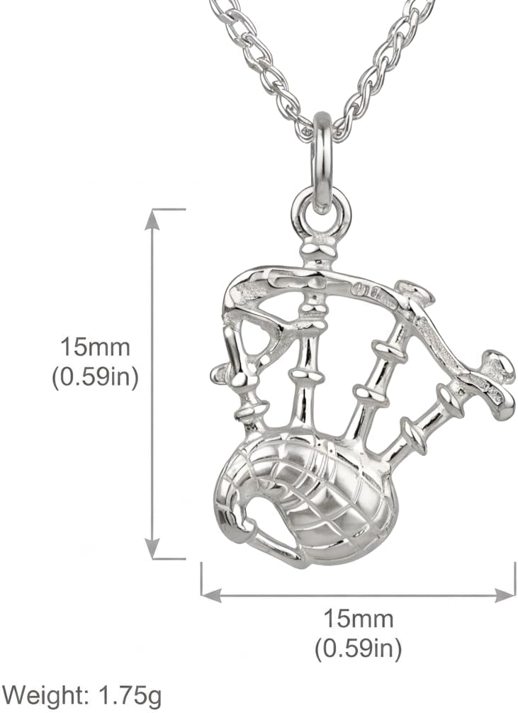 Alexander Castle 925 Sterling Silver Scottish Bagpipes Necklace 15mm x 15mm Pendant with 18" Silver Chain & Jewellery Gift Box - Scottish Gifts for Women & Men - Image 4