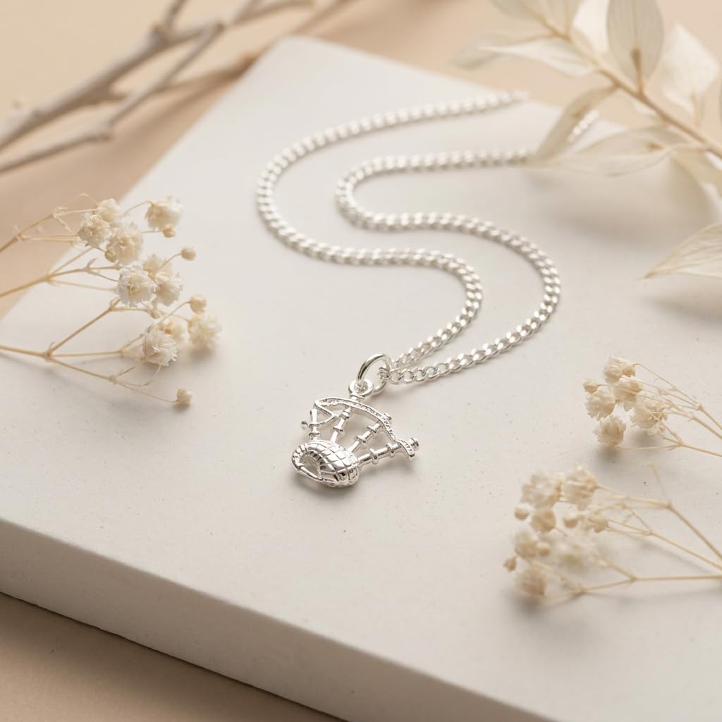 Alexander Castle 925 Sterling Silver Scottish Bagpipes Necklace 15mm x 15mm Pendant with 18" Silver Chain & Jewellery Gift Box - Scottish Gifts for Women & Men - Image 2