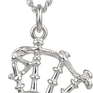Alexander Castle 925 Sterling Silver Scottish Bagpipes Necklace 15mm x 15mm Pendant with 18" Silver Chain & Jewellery Gift Box - Scottish Gifts for Women & Men