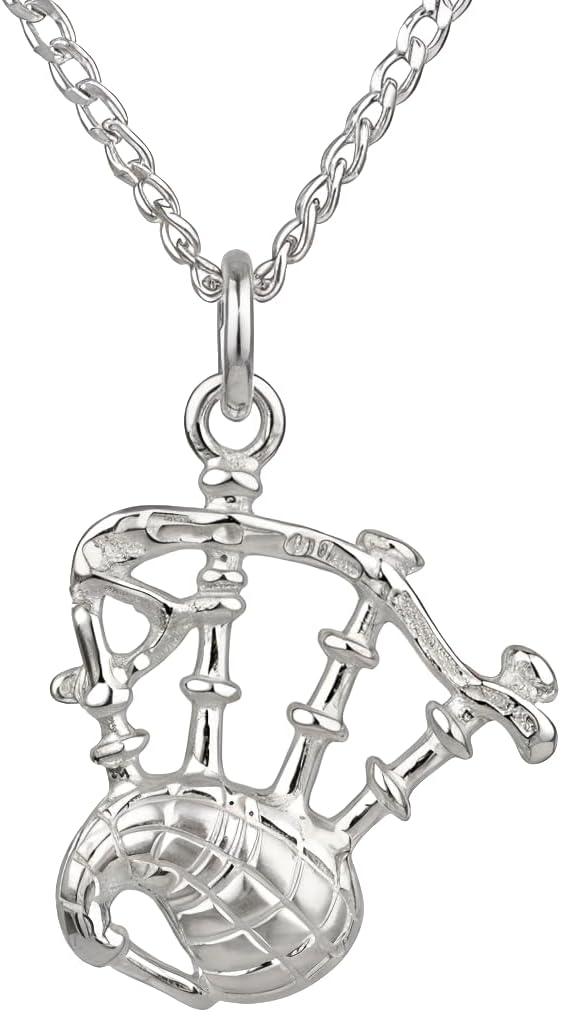 Alexander Castle 925 Sterling Silver Scottish Bagpipes Necklace 15mm x 15mm Pendant with 18" Silver Chain & Jewellery Gift Box - Scottish Gifts for Women & Men